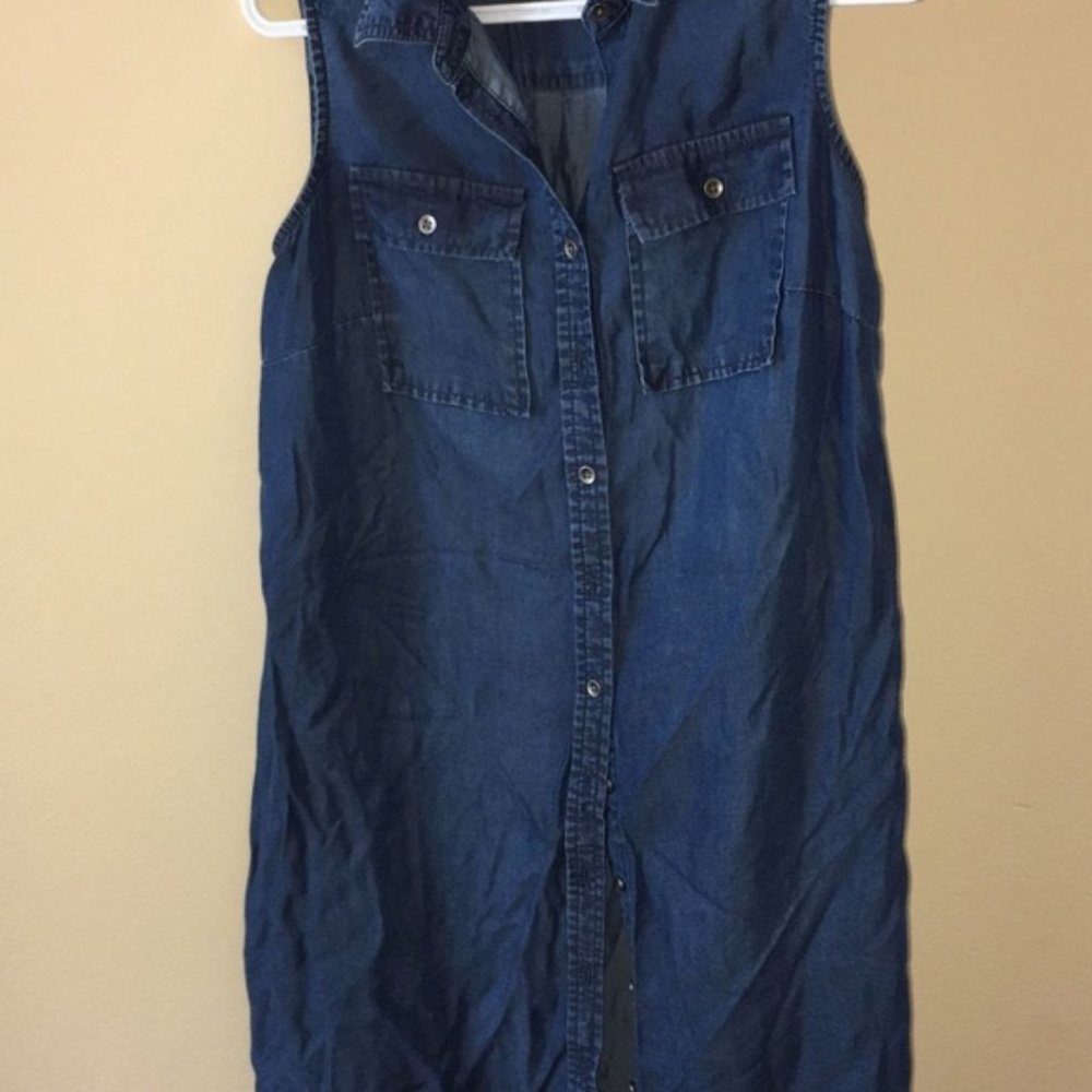 Maternity Sleeveless Shirt Dress Indigo -S - Picture 3 of 3